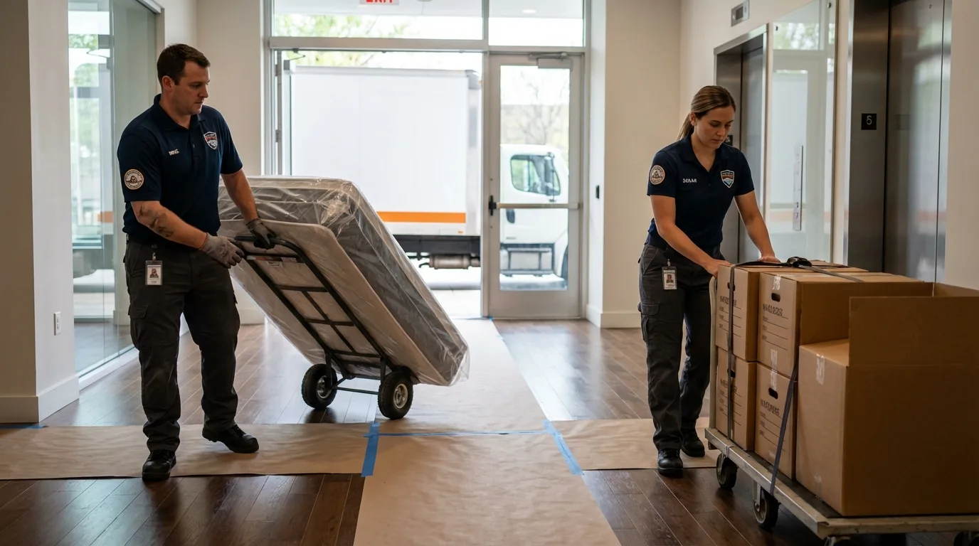 Professional apartment movers loading elevator in Hilton Head Island, SC