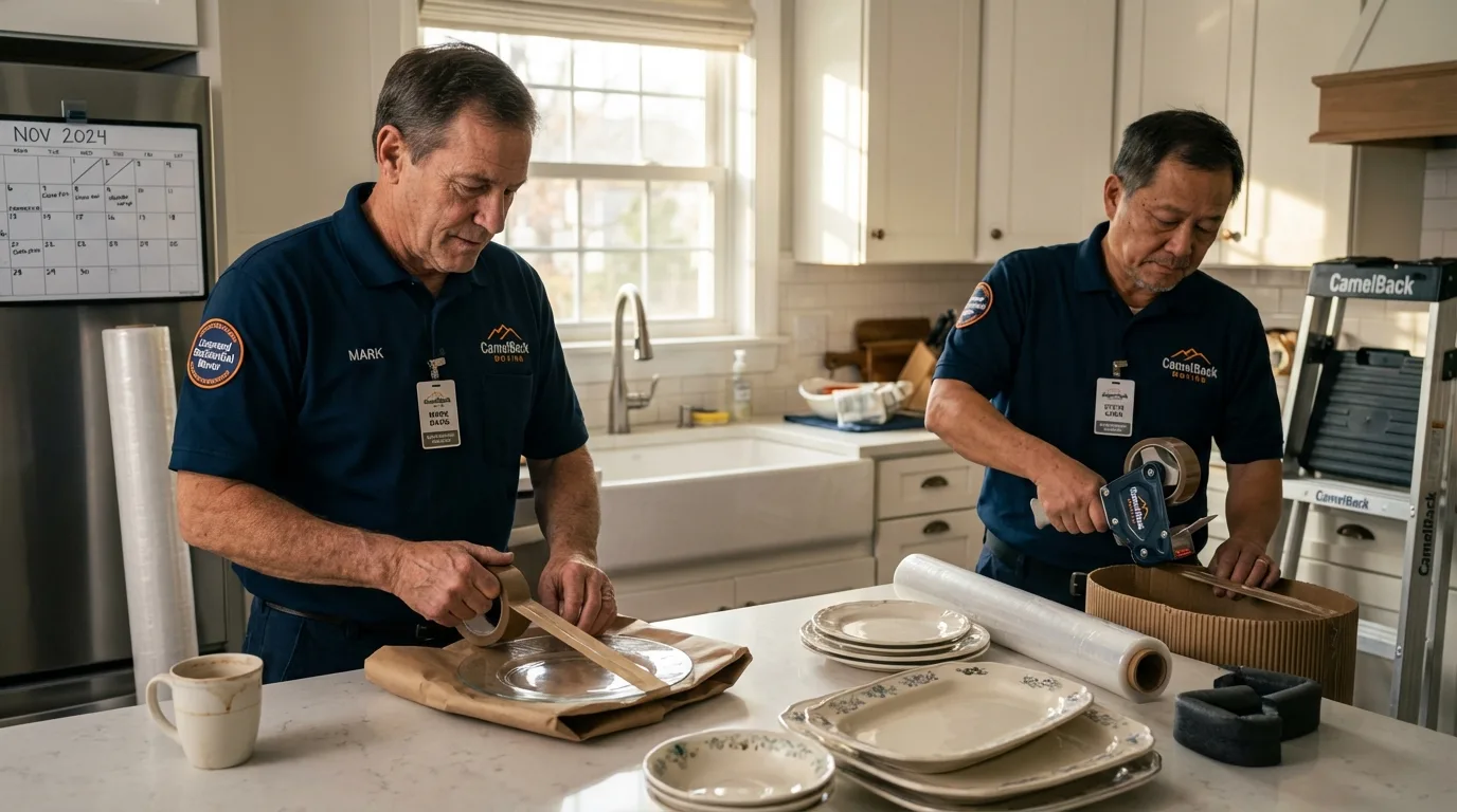 Professional crew packing kitchen dishware in Hilton Head Island, SC